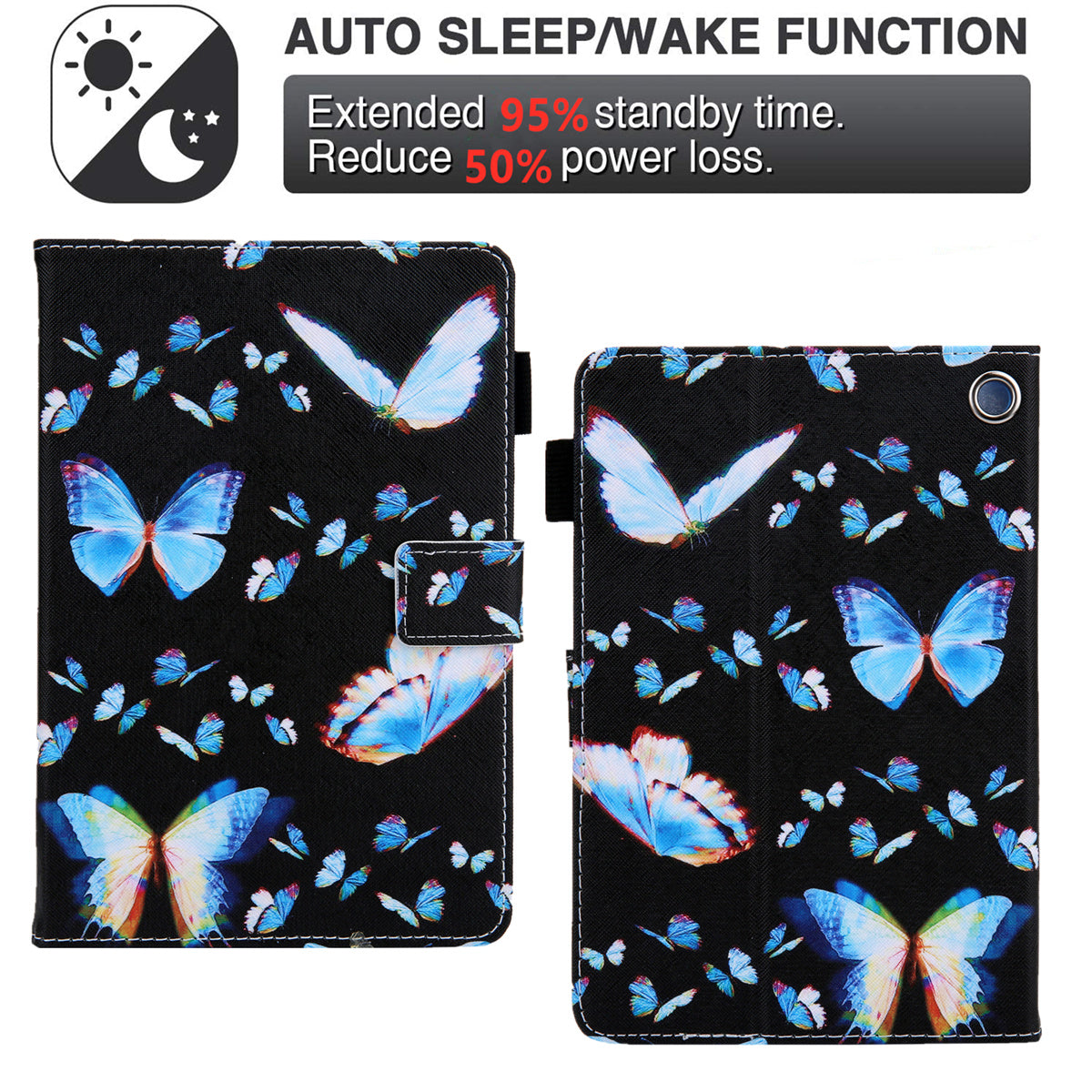 Uniqkart for Amazon Fire Max 11 Stand Tablet Leather Case Cross Texture Card Holder Pattern Printing Cover - Blue Butterflies