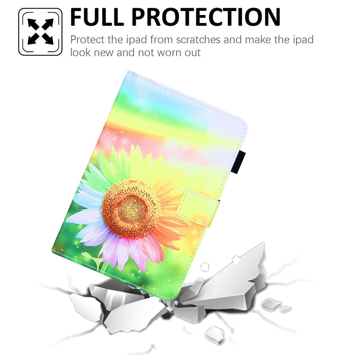Uniqkart for Amazon Fire Max 11 Stand Tablet Leather Case Cross Texture Card Holder Pattern Printing Cover - Sunflower