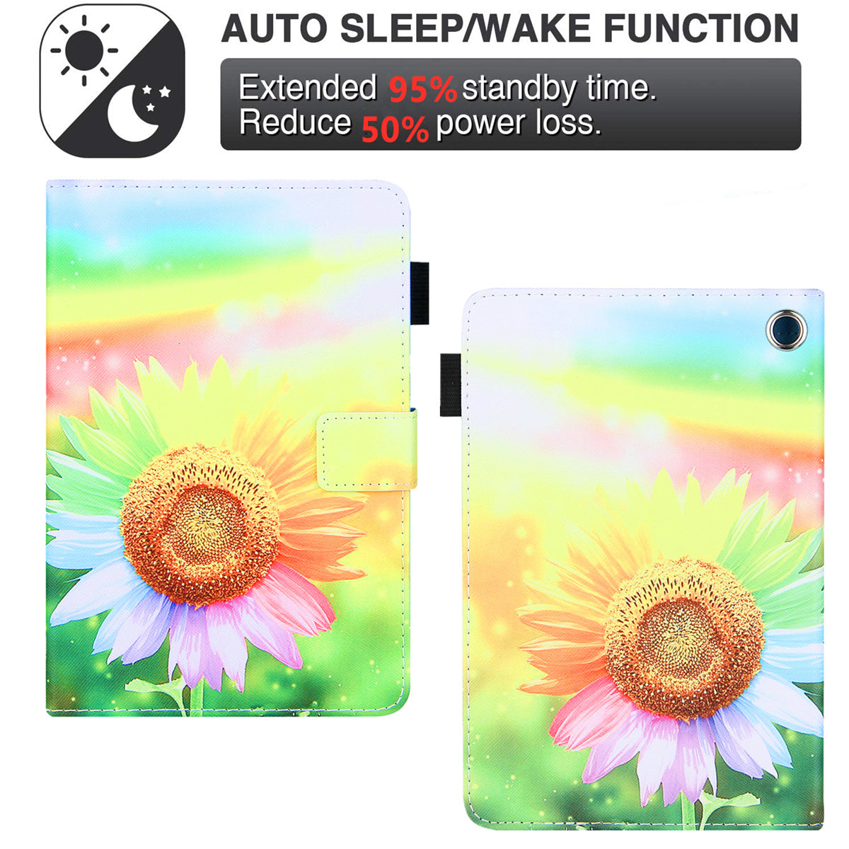 Uniqkart for Amazon Fire Max 11 Stand Tablet Leather Case Cross Texture Card Holder Pattern Printing Cover - Sunflower