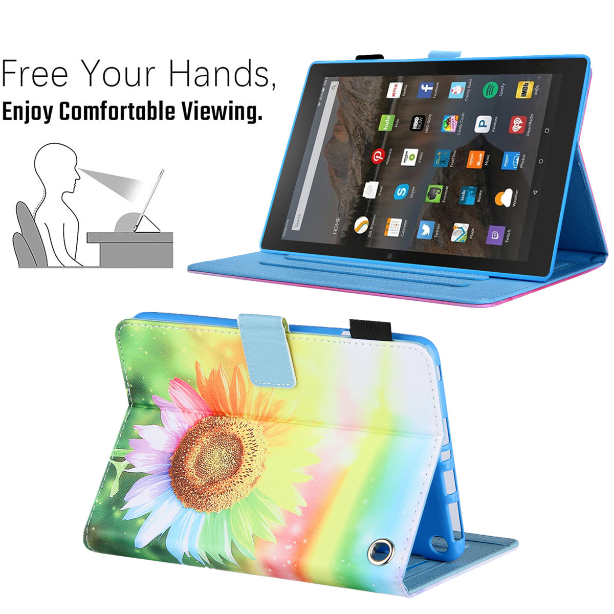 Uniqkart for Amazon Fire Max 11 Stand Tablet Leather Case Cross Texture Card Holder Pattern Printing Cover - Sunflower