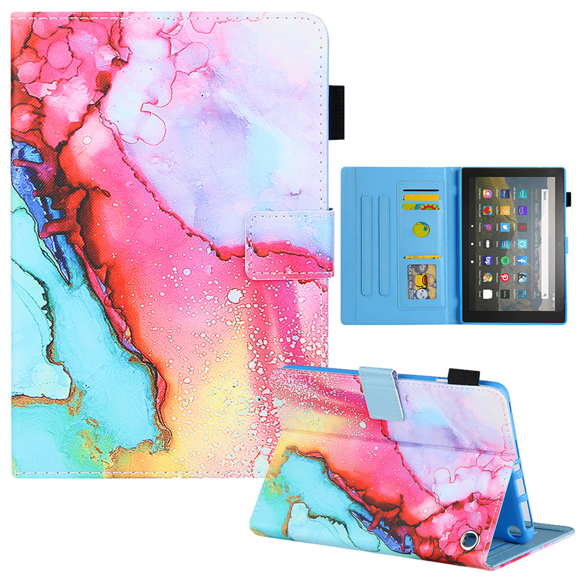 Uniqkart for Amazon Fire Max 11 Stand Tablet Leather Case Cross Texture Card Holder Pattern Printing Cover - Colorful Painting