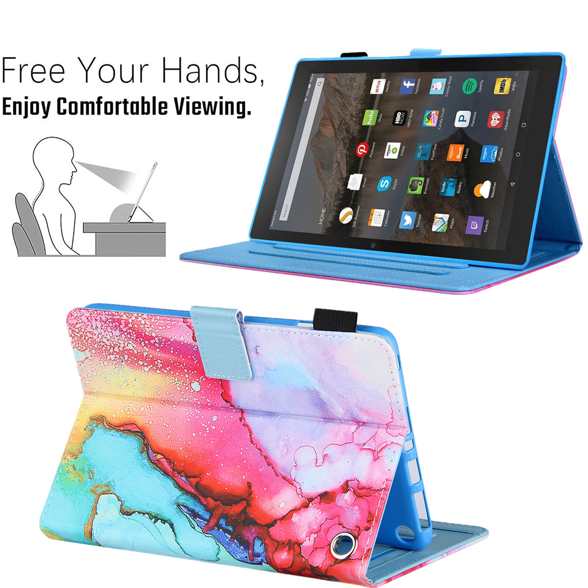 Uniqkart for Amazon Fire Max 11 Stand Tablet Leather Case Cross Texture Card Holder Pattern Printing Cover - Colorful Painting