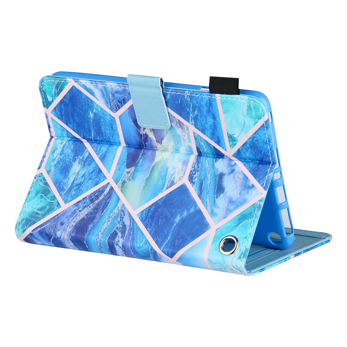 Uniqkart for Amazon Fire Max 11 Stand Tablet Leather Case Cross Texture Card Holder Pattern Printing Cover - Blue Splicing