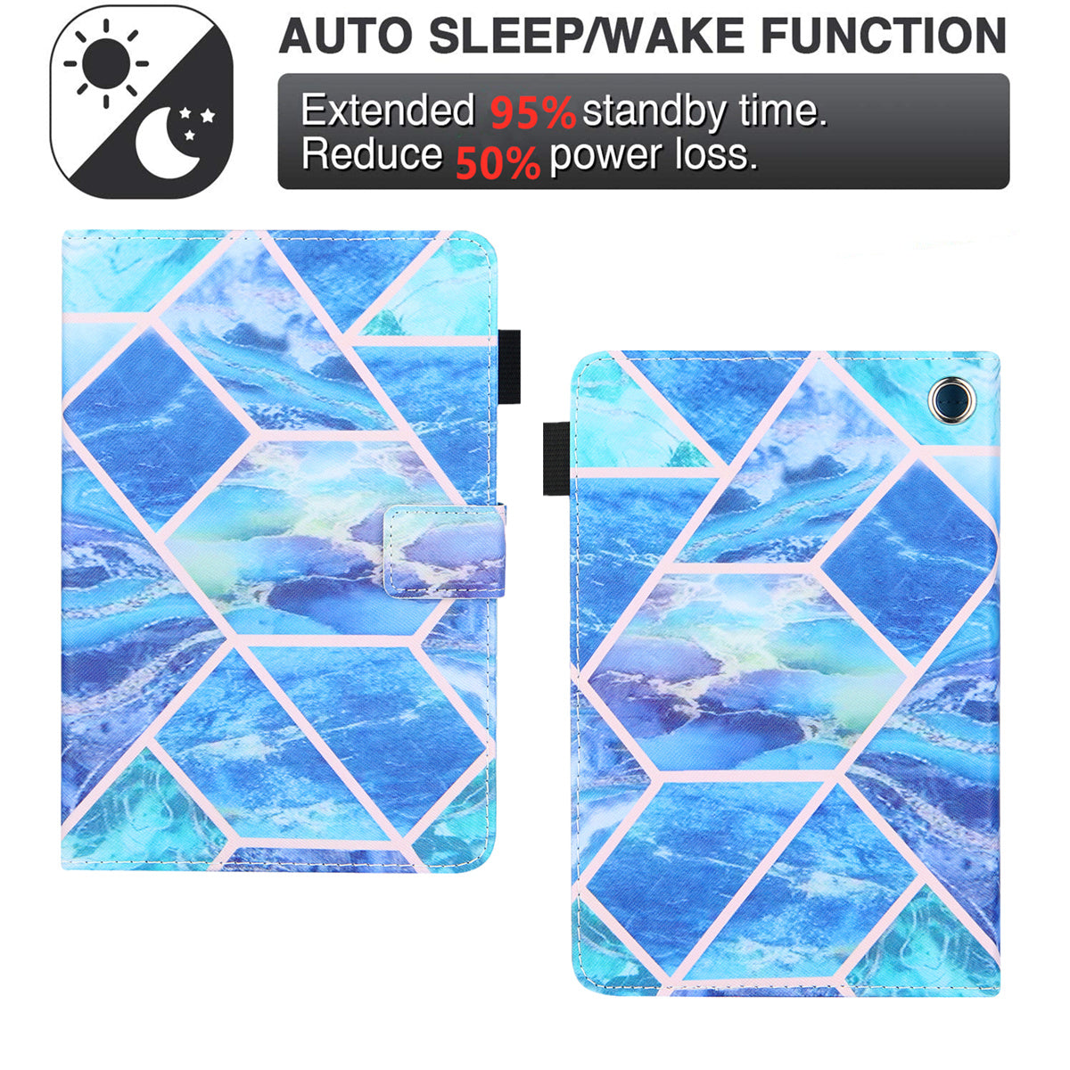 Uniqkart for Amazon Fire Max 11 Stand Tablet Leather Case Cross Texture Card Holder Pattern Printing Cover - Blue Splicing