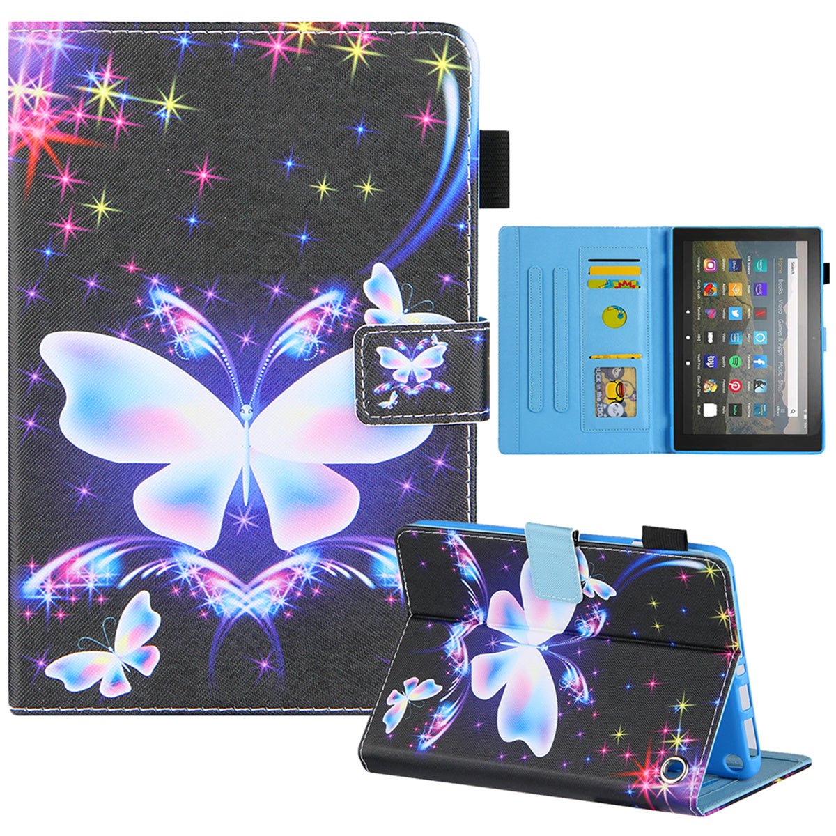 Uniqkart for Amazon Fire Max 11 Stand Tablet Leather Case Cross Texture Card Holder Pattern Printing Cover - Big Butterfly
