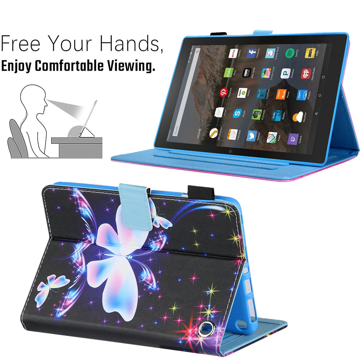 Uniqkart for Amazon Fire Max 11 Stand Tablet Leather Case Cross Texture Card Holder Pattern Printing Cover - Big Butterfly