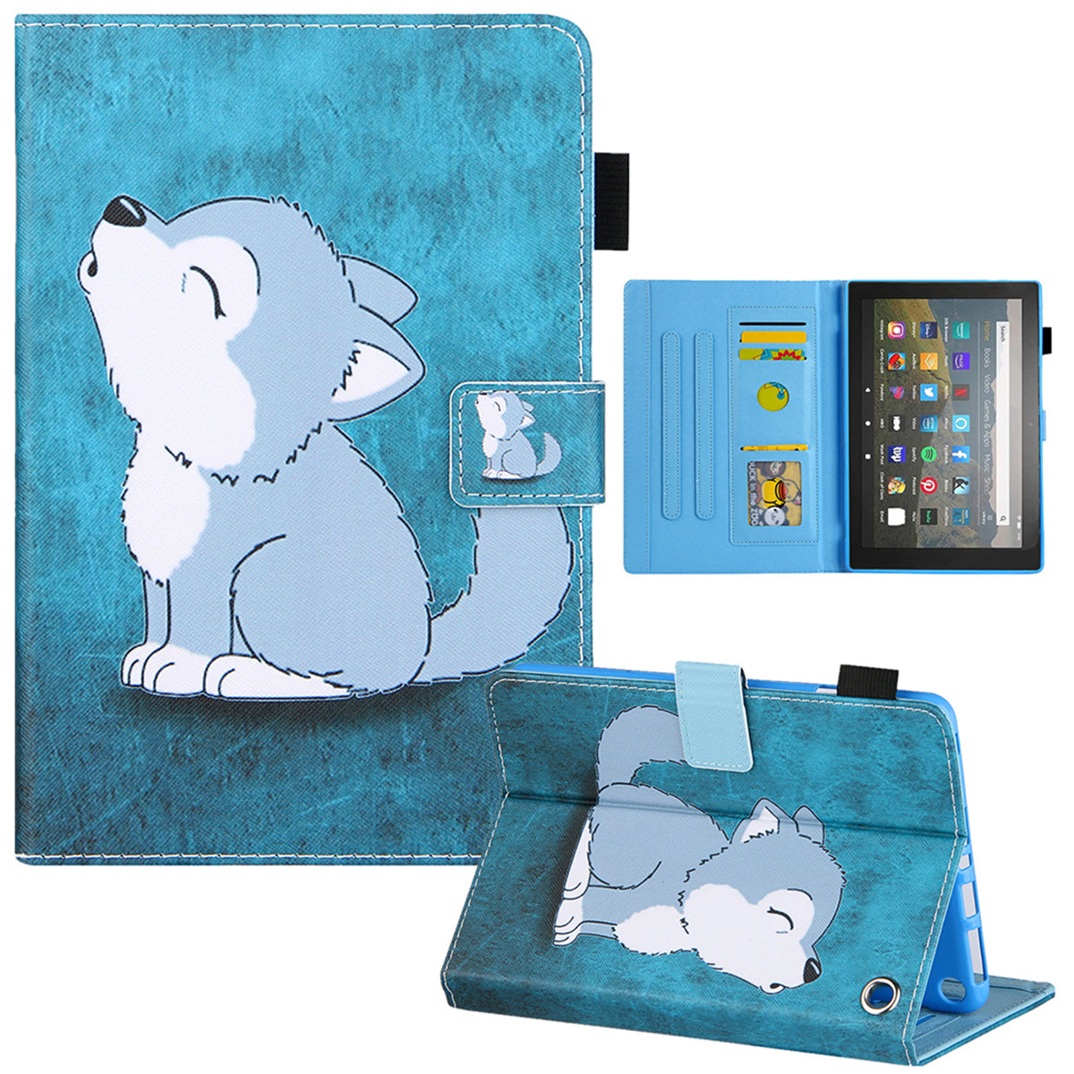 Uniqkart for Amazon Fire Max 11 Stand Tablet Leather Case Cross Texture Card Holder Pattern Printing Cover - Cute Fox