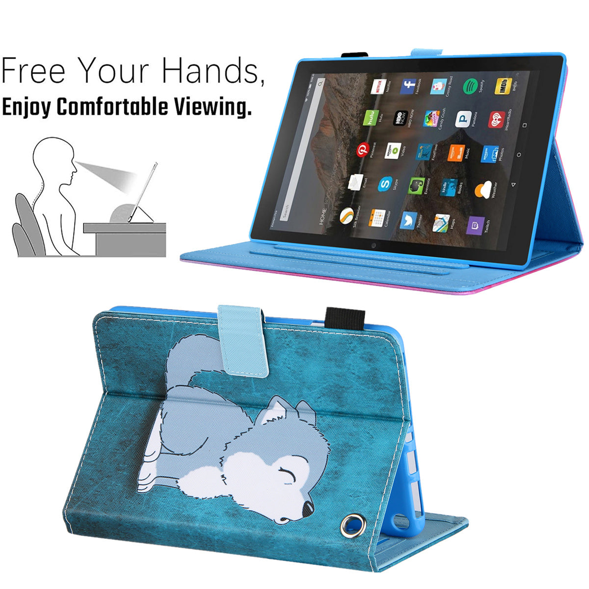 Uniqkart for Amazon Fire Max 11 Stand Tablet Leather Case Cross Texture Card Holder Pattern Printing Cover - Cute Fox