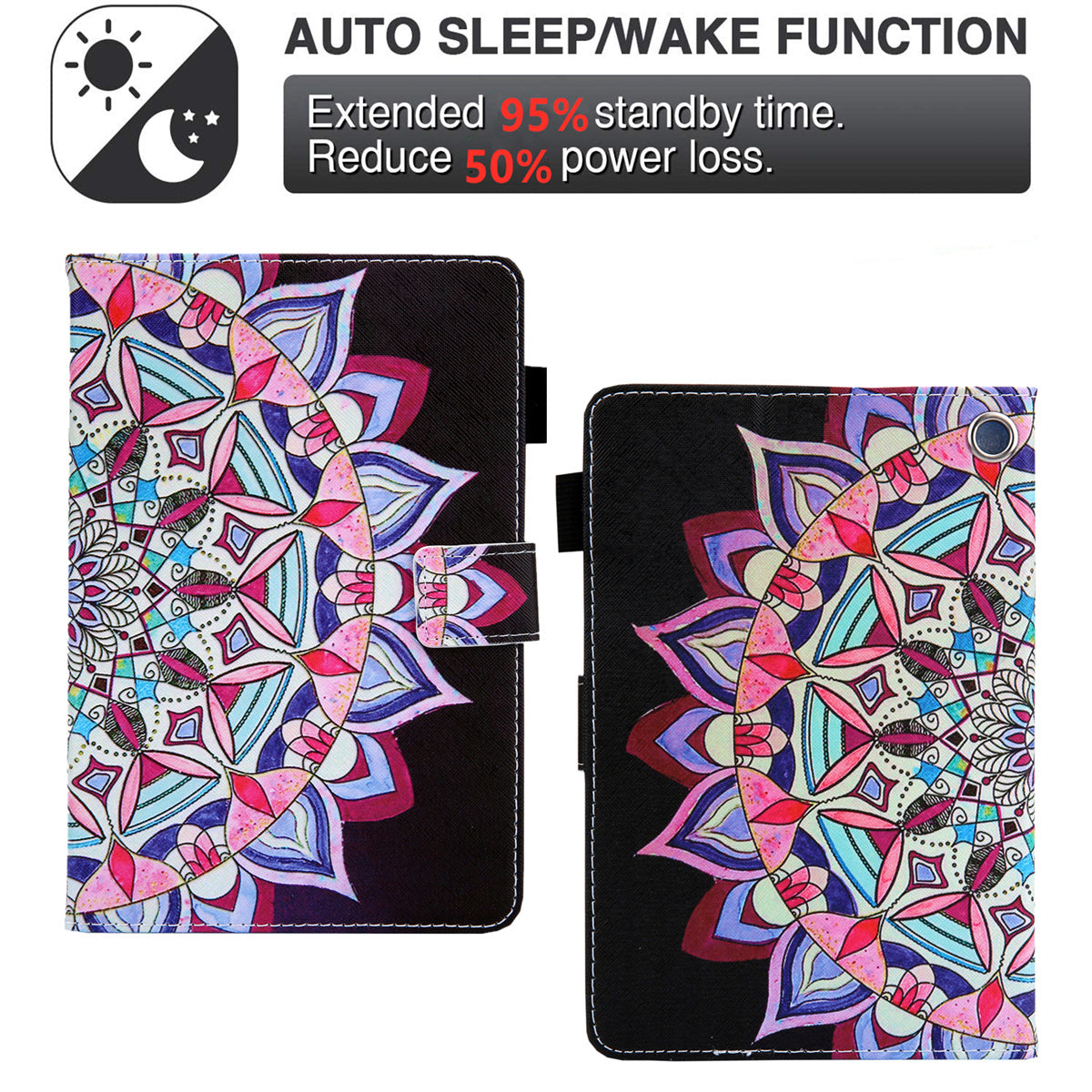 Uniqkart for Amazon Fire Max 11 Stand Tablet Leather Case Cross Texture Card Holder Pattern Printing Cover - Mandala Flower