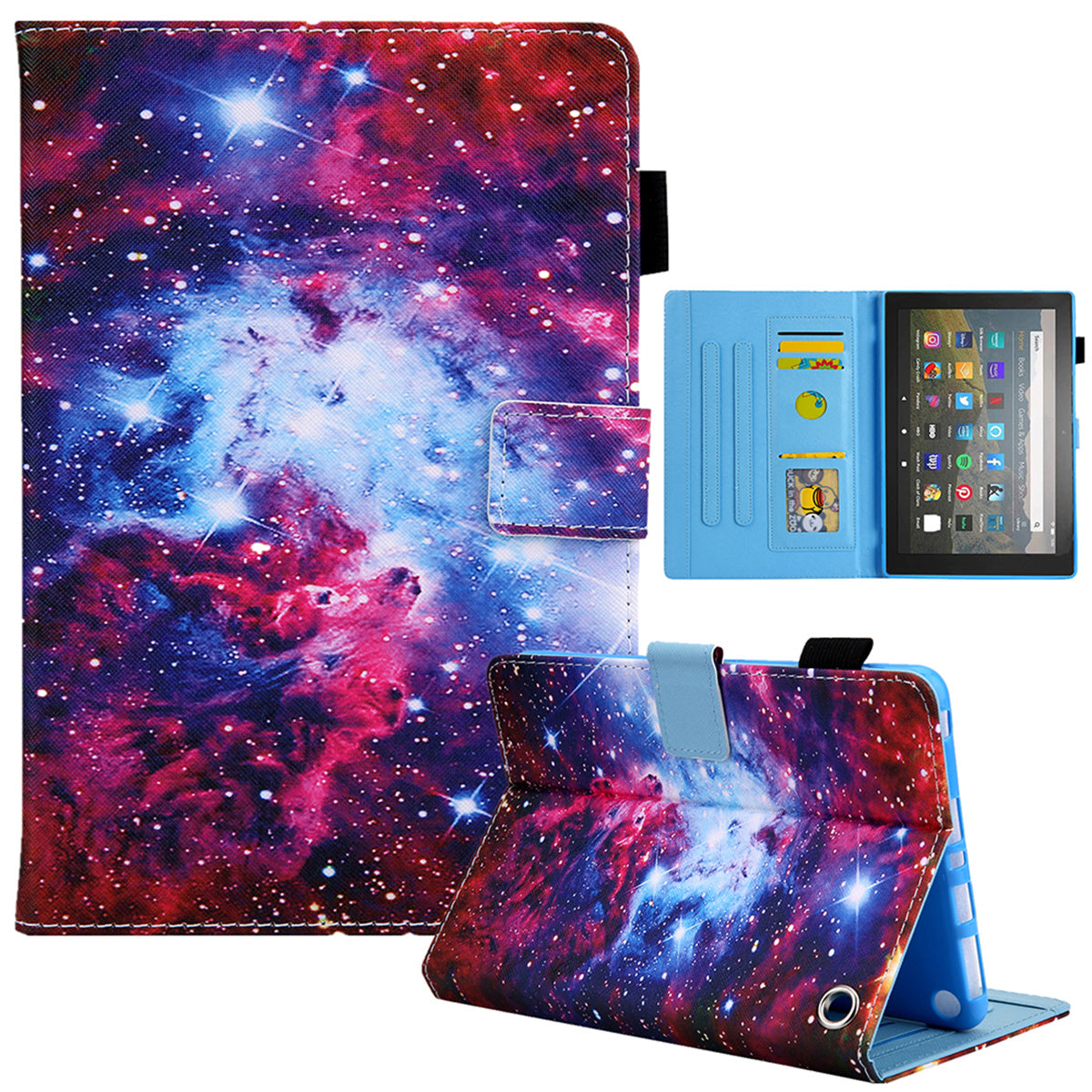 Uniqkart for Amazon Fire Max 11 Stand Tablet Leather Case Cross Texture Card Holder Pattern Printing Cover - Starry Sky