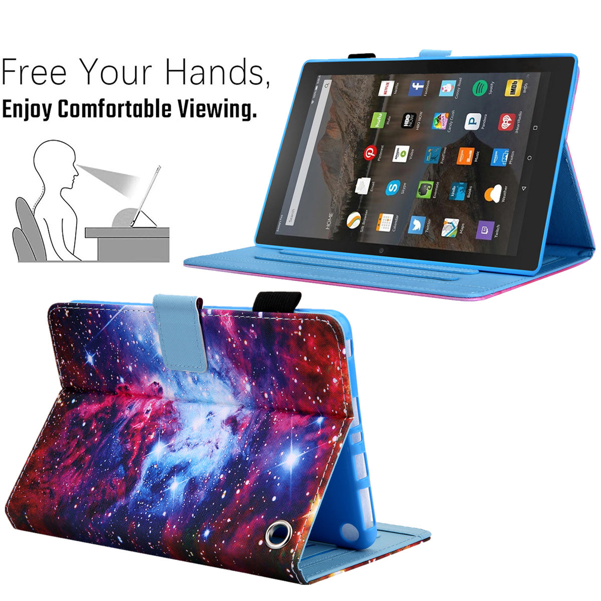 Uniqkart for Amazon Fire Max 11 Stand Tablet Leather Case Cross Texture Card Holder Pattern Printing Cover - Starry Sky
