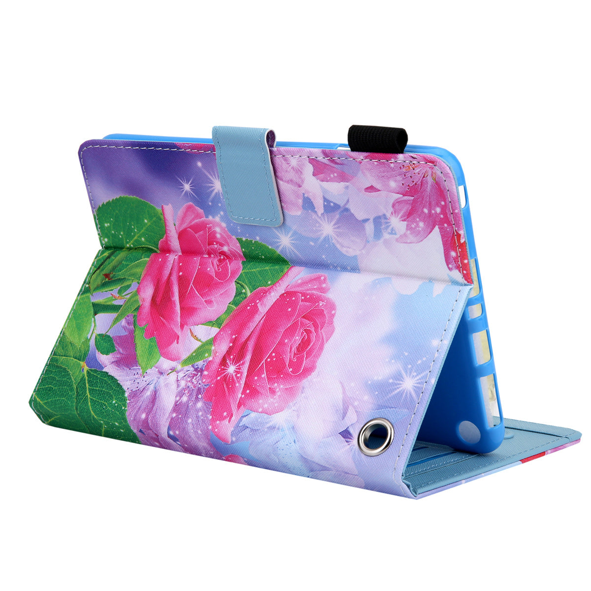 Uniqkart for Amazon Fire Max 11 Stand Tablet Leather Case Cross Texture Card Holder Pattern Printing Cover - Red Rose