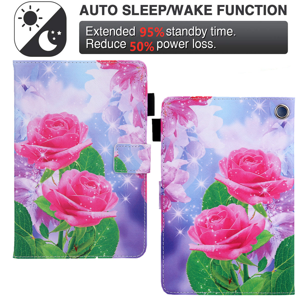 Uniqkart for Amazon Fire Max 11 Stand Tablet Leather Case Cross Texture Card Holder Pattern Printing Cover - Red Rose