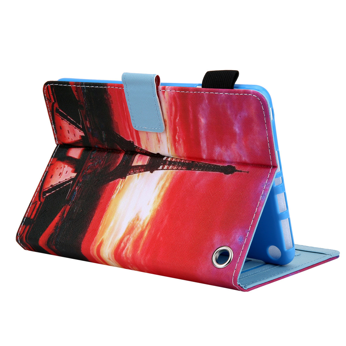 Uniqkart for Amazon Fire Max 11 Stand Tablet Leather Case Cross Texture Card Holder Pattern Printing Cover - Dusk / Tower