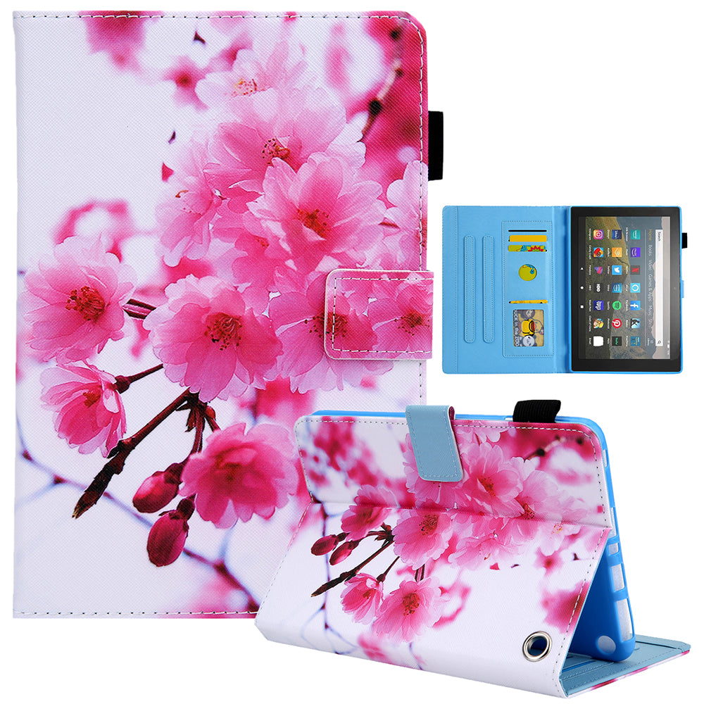 Uniqkart for Amazon Fire Max 11 Stand Tablet Leather Case Cross Texture Card Holder Pattern Printing Cover - Sakura