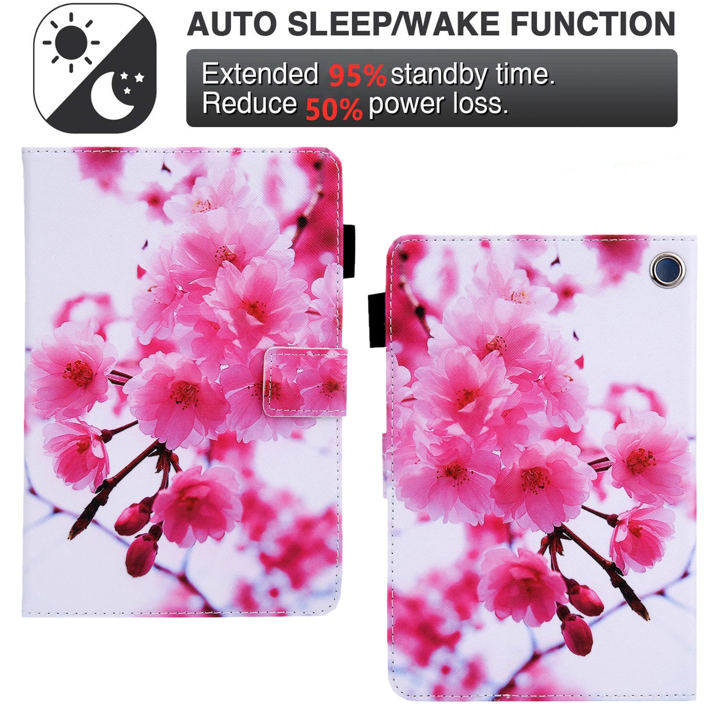 Uniqkart for Amazon Fire Max 11 Stand Tablet Leather Case Cross Texture Card Holder Pattern Printing Cover - Sakura