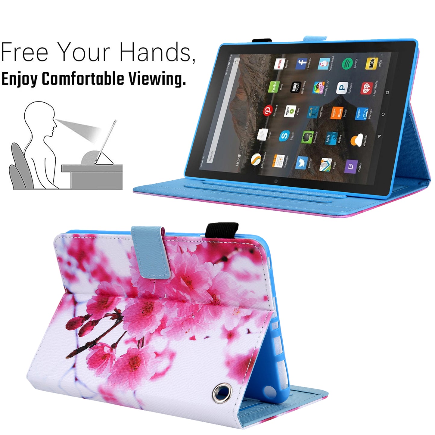 Uniqkart for Amazon Fire Max 11 Stand Tablet Leather Case Cross Texture Card Holder Pattern Printing Cover - Sakura