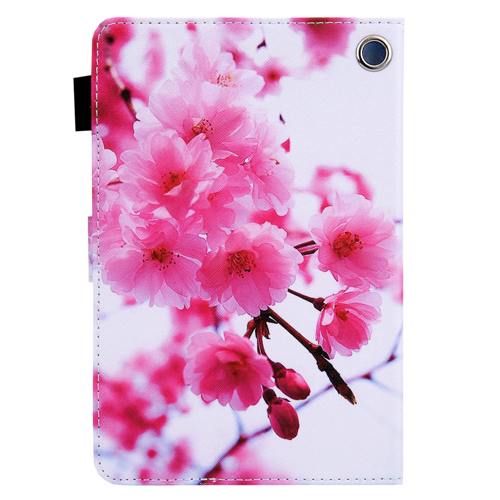 Uniqkart for Amazon Fire Max 11 Stand Tablet Leather Case Cross Texture Card Holder Pattern Printing Cover - Sakura