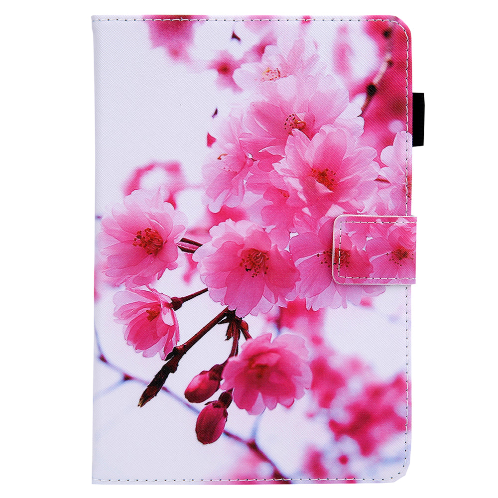 Uniqkart for Amazon Fire Max 11 Stand Tablet Leather Case Cross Texture Card Holder Pattern Printing Cover - Sakura