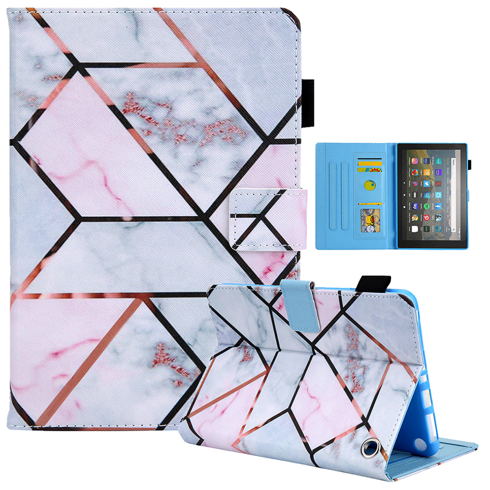 Uniqkart for Amazon Fire Max 11 Stand Tablet Leather Case Cross Texture Card Holder Pattern Printing Cover - Splicing