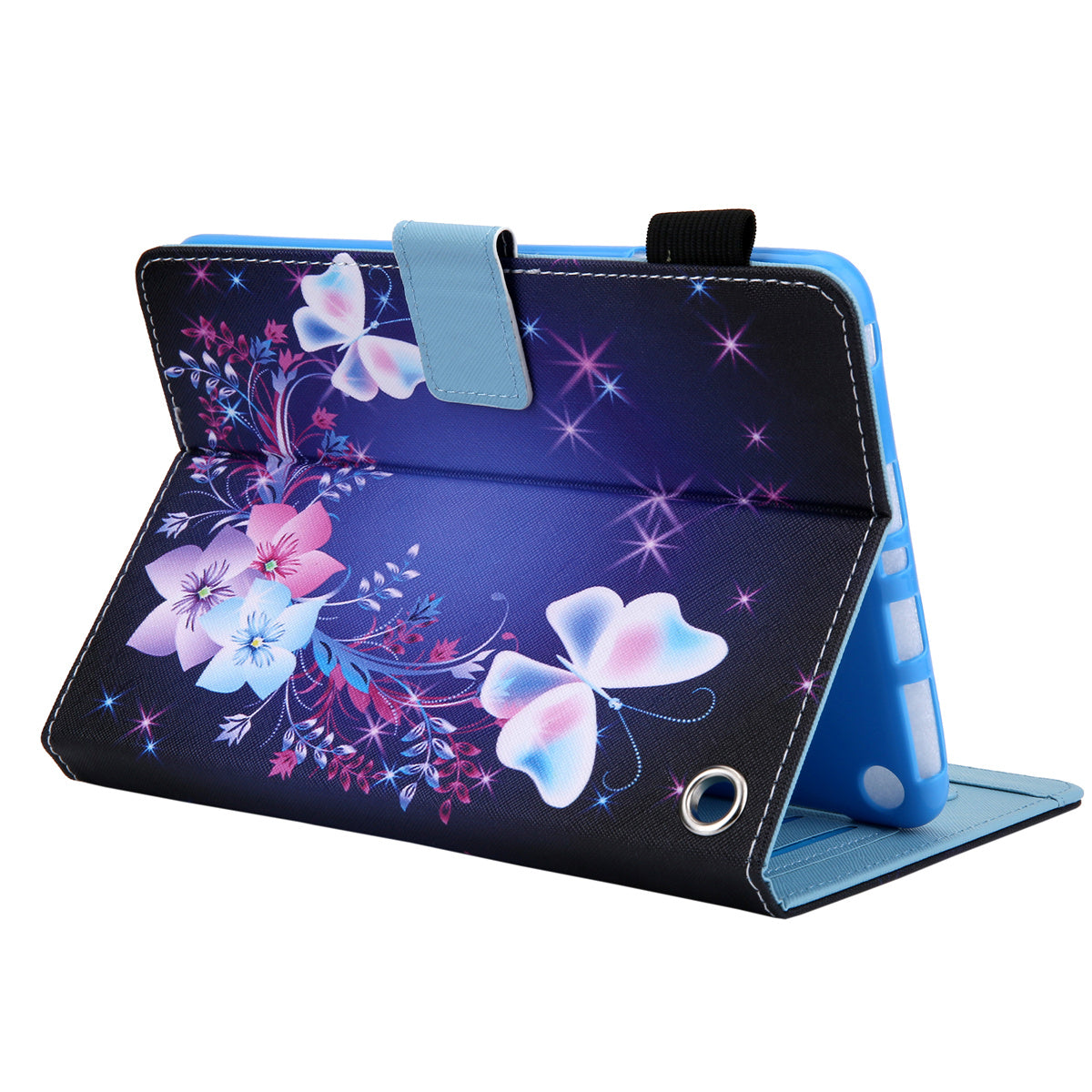 Uniqkart for Amazon Fire Max 11 Stand Tablet Leather Case Cross Texture Card Holder Pattern Printing Cover - Sparkling Butterfly