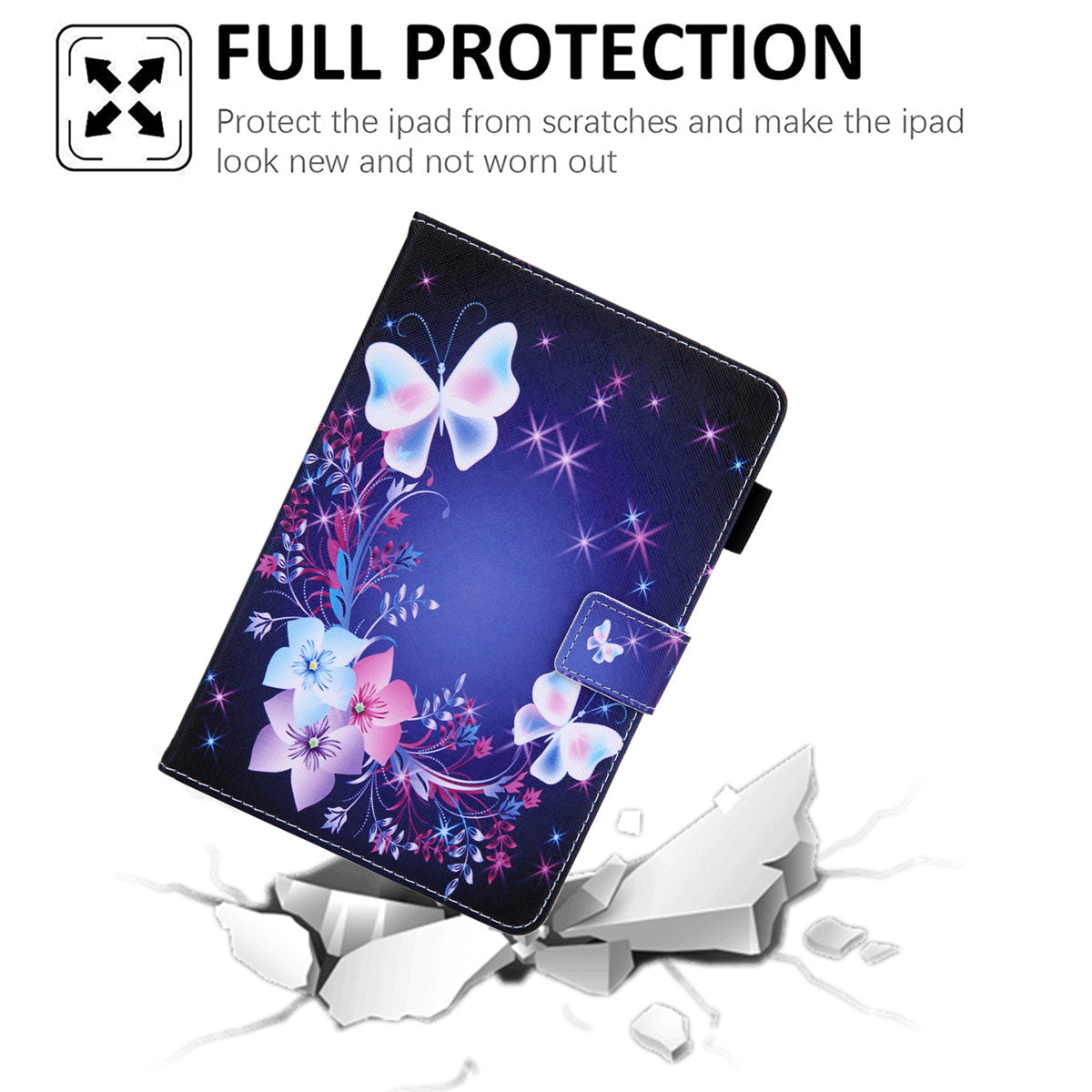 Uniqkart for Amazon Fire Max 11 Stand Tablet Leather Case Cross Texture Card Holder Pattern Printing Cover - Sparkling Butterfly