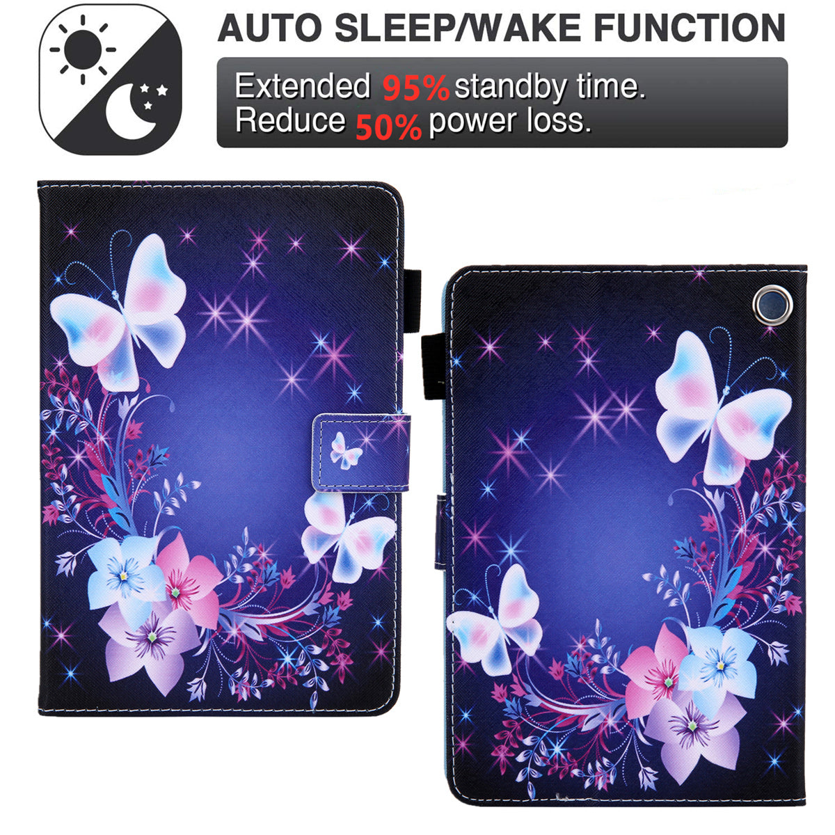 Uniqkart for Amazon Fire Max 11 Stand Tablet Leather Case Cross Texture Card Holder Pattern Printing Cover - Sparkling Butterfly