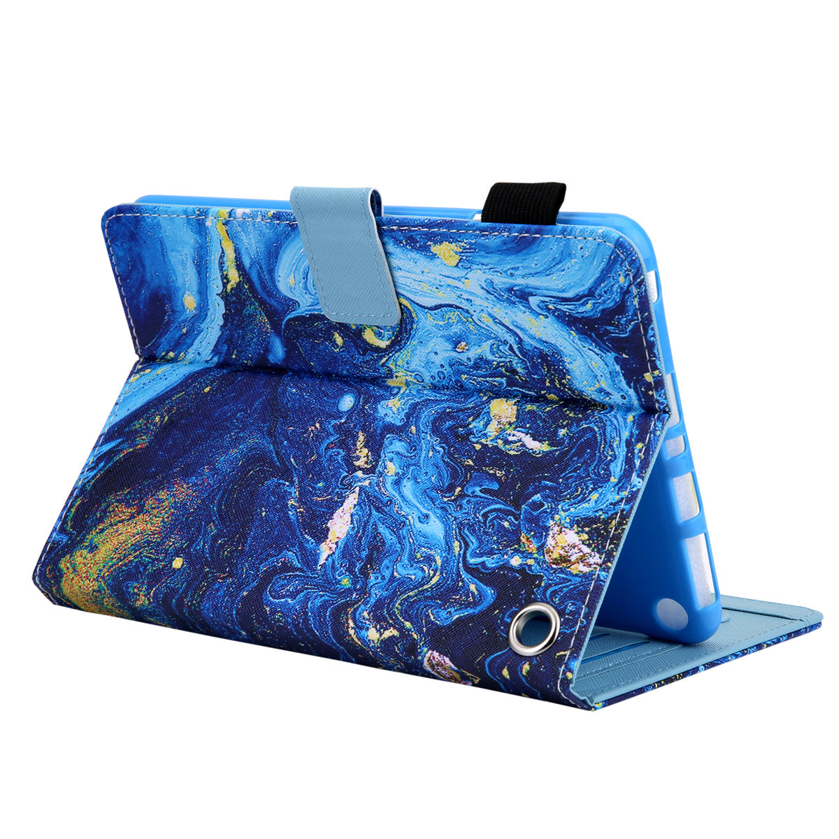 Uniqkart for Amazon Fire Max 11 Stand Tablet Leather Case Cross Texture Card Holder Pattern Printing Cover - Blue Gold Wave