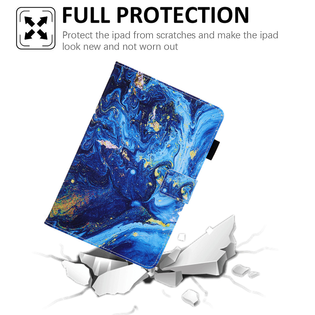 Uniqkart for Amazon Fire Max 11 Stand Tablet Leather Case Cross Texture Card Holder Pattern Printing Cover - Blue Gold Wave