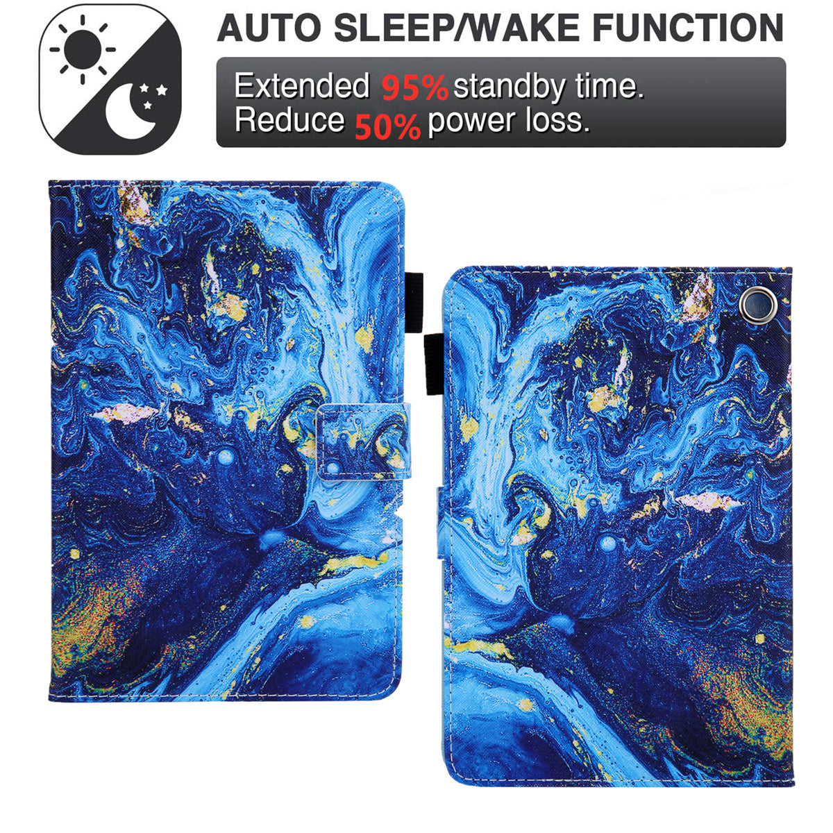 Uniqkart for Amazon Fire Max 11 Stand Tablet Leather Case Cross Texture Card Holder Pattern Printing Cover - Blue Gold Wave