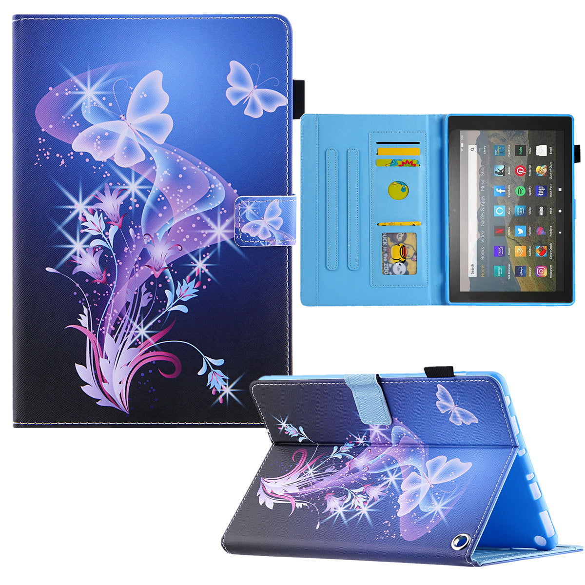 Pattern Printing Card Slot Tablet Case for Amazon Fire Max 11 PU Leather Folio Flip Cover with Stand - Fantasy Butterfly