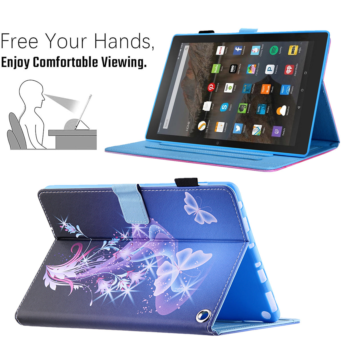 Pattern Printing Card Slot Tablet Case for Amazon Fire Max 11 PU Leather Folio Flip Cover with Stand - Fantasy Butterfly