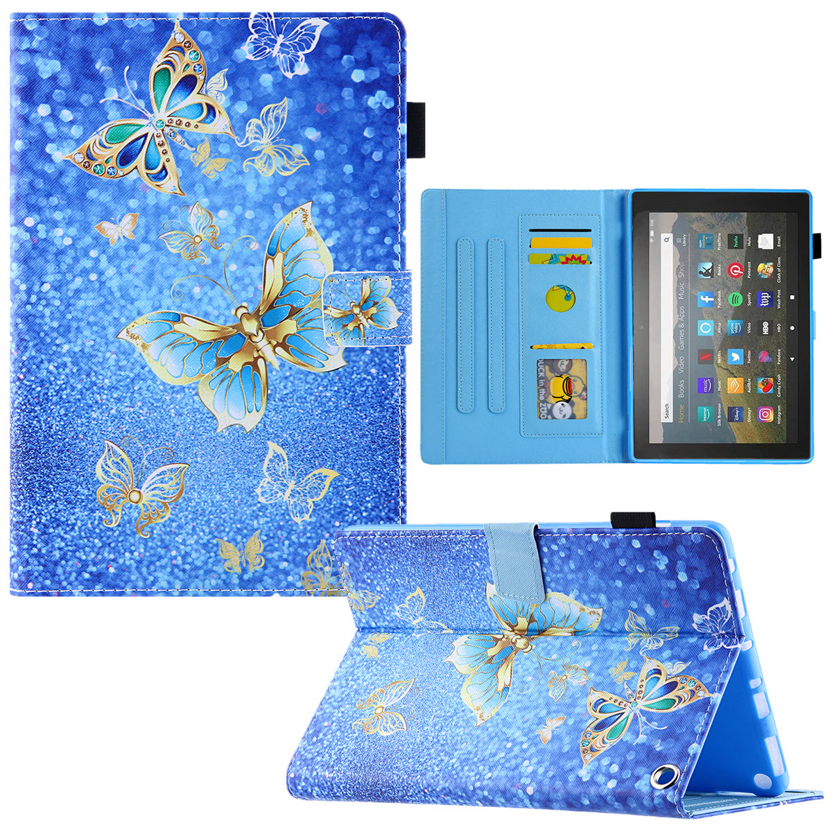 Pattern Printing Card Slot Tablet Case for Amazon Fire Max 11 PU Leather Folio Flip Cover with Stand - Gold Butterfly