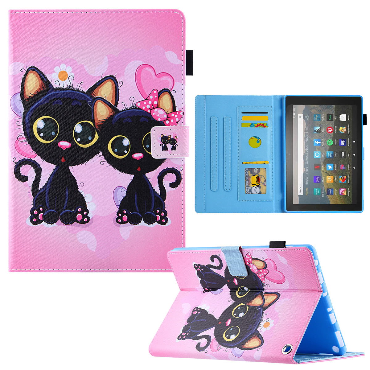Pattern Printing Card Slot Tablet Case for Amazon Fire Max 11 PU Leather Folio Flip Cover with Stand - Two Black Cats