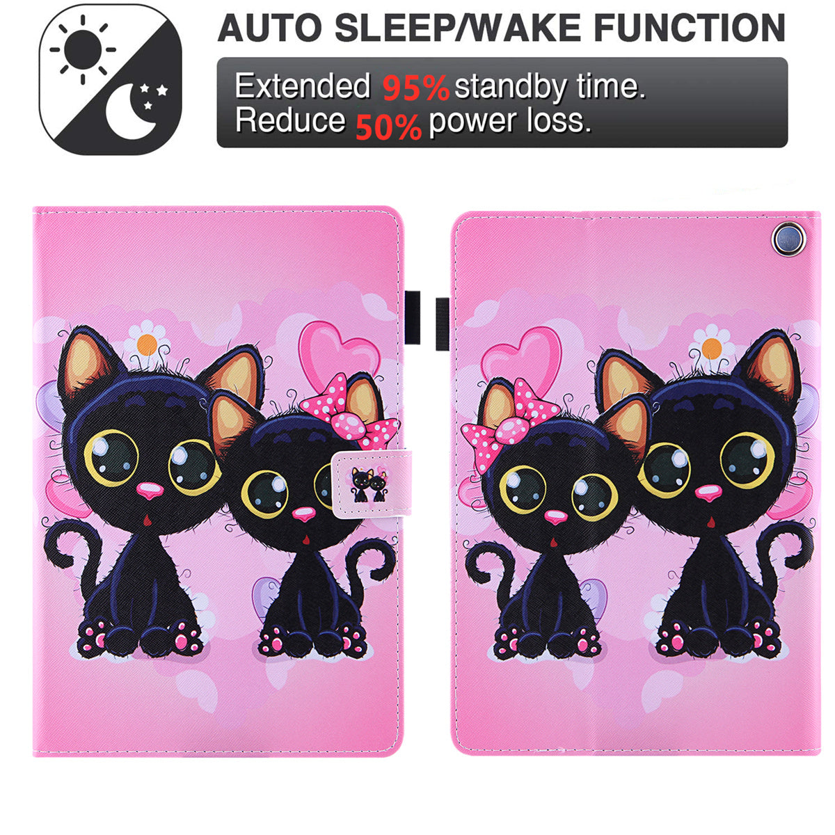 Pattern Printing Card Slot Tablet Case for Amazon Fire Max 11 PU Leather Folio Flip Cover with Stand - Two Black Cats