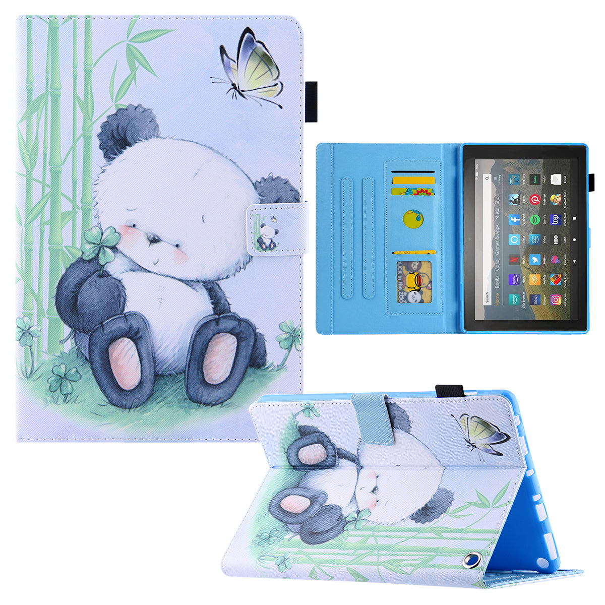Pattern Printing Card Slot Tablet Case for Amazon Fire Max 11 PU Leather Folio Flip Cover with Stand - Panda