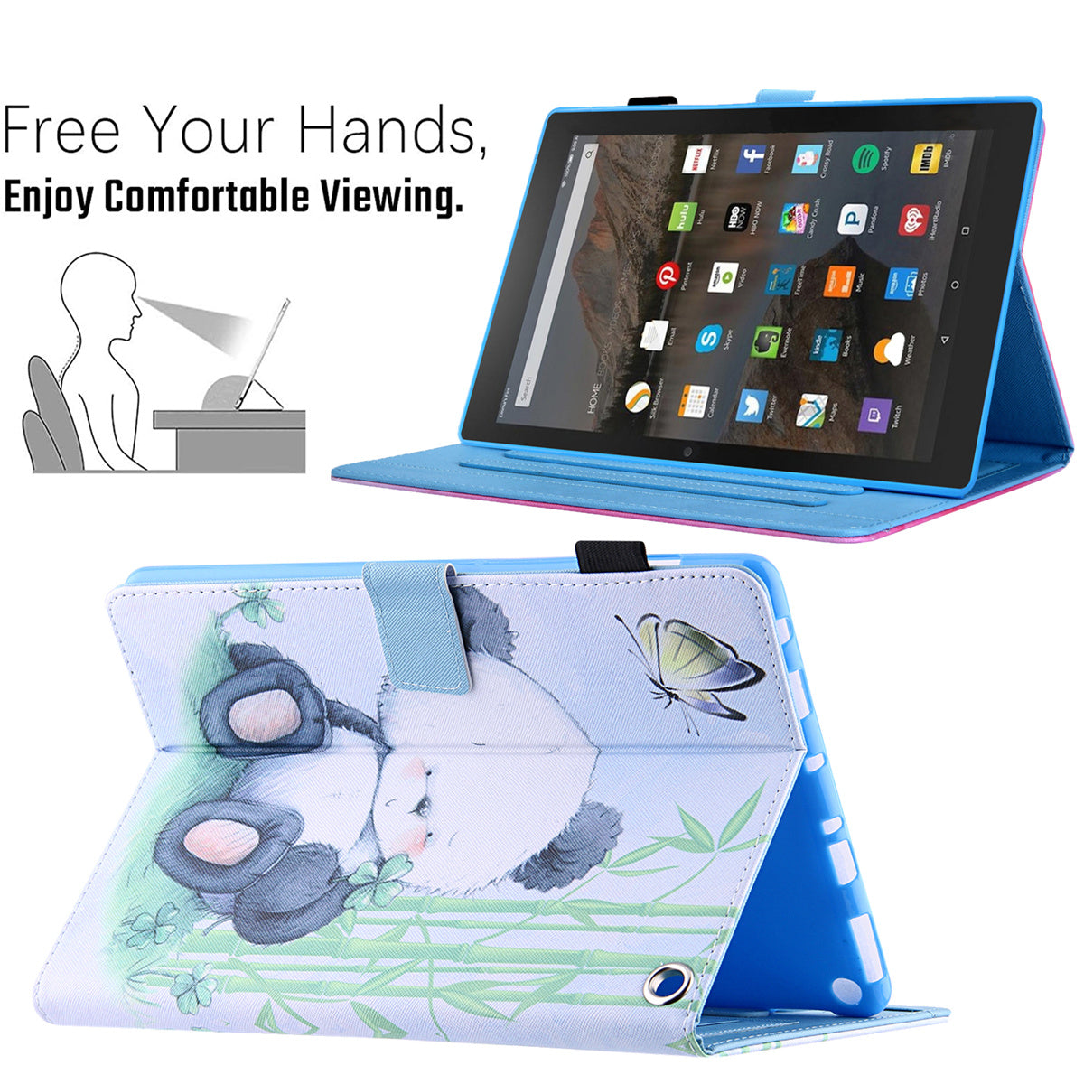 Pattern Printing Card Slot Tablet Case for Amazon Fire Max 11 PU Leather Folio Flip Cover with Stand - Panda