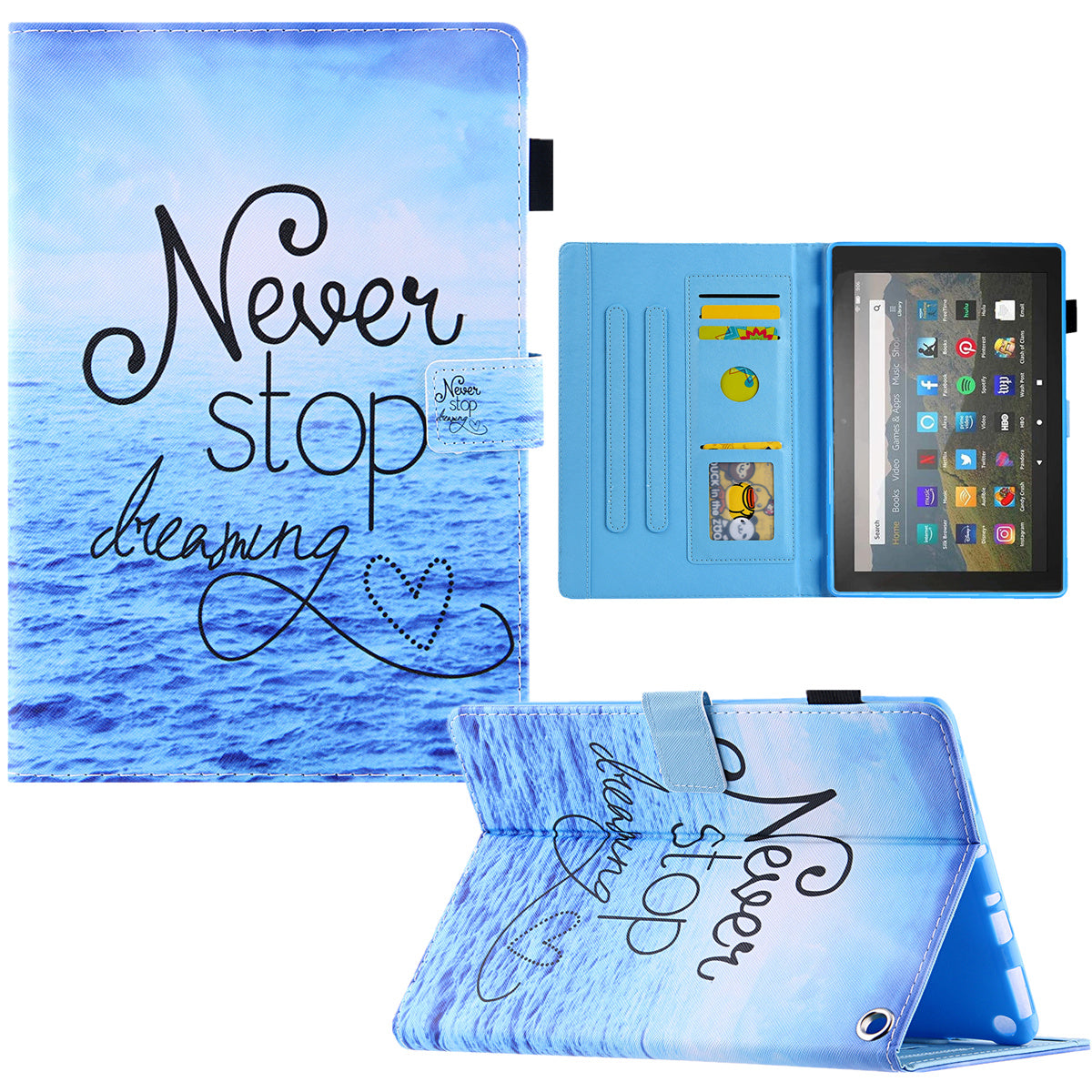 Pattern Printing Card Slot Tablet Case for Amazon Fire Max 11 PU Leather Folio Flip Cover with Stand - Never Stop Dreaming