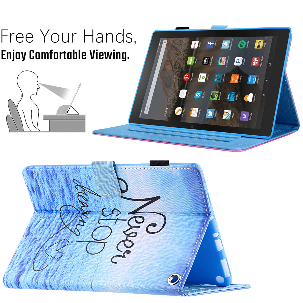 Pattern Printing Card Slot Tablet Case for Amazon Fire Max 11 PU Leather Folio Flip Cover with Stand - Never Stop Dreaming