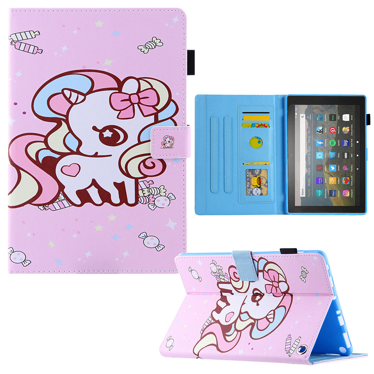 Pattern Printing Card Slot Tablet Case for Amazon Fire Max 11 PU Leather Folio Flip Cover with Stand - Candy Horse