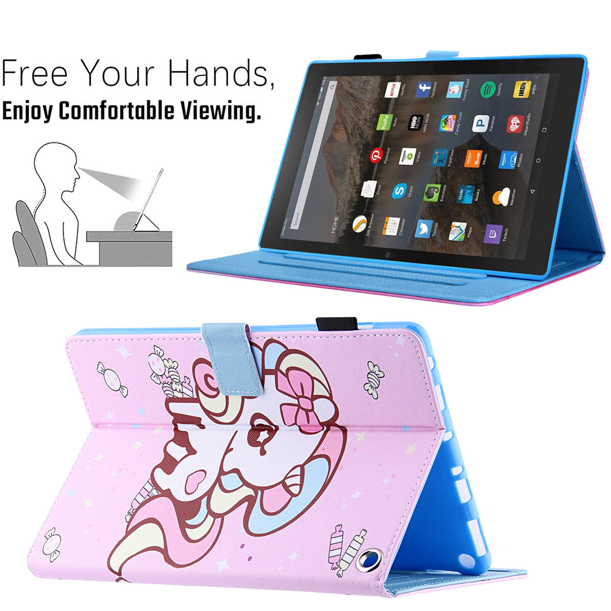 Pattern Printing Card Slot Tablet Case for Amazon Fire Max 11 PU Leather Folio Flip Cover with Stand - Candy Horse