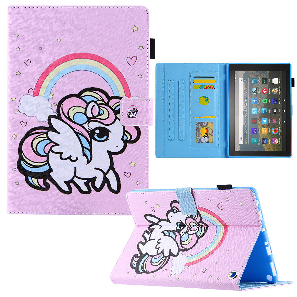 Pattern Printing Card Slot Tablet Case for Amazon Fire Max 11 PU Leather Folio Flip Cover with Stand - Rainbow Horse