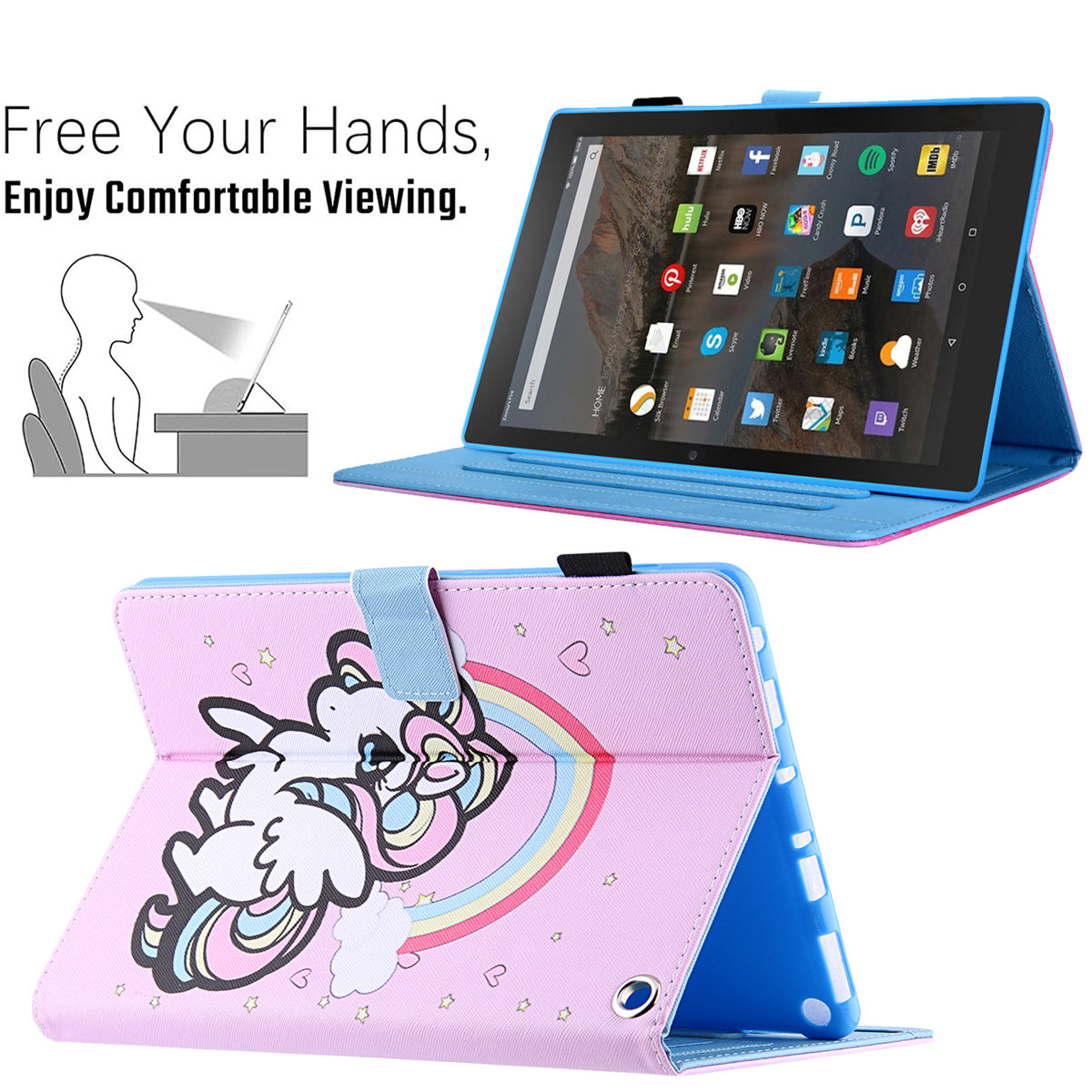 Pattern Printing Card Slot Tablet Case for Amazon Fire Max 11 PU Leather Folio Flip Cover with Stand - Rainbow Horse