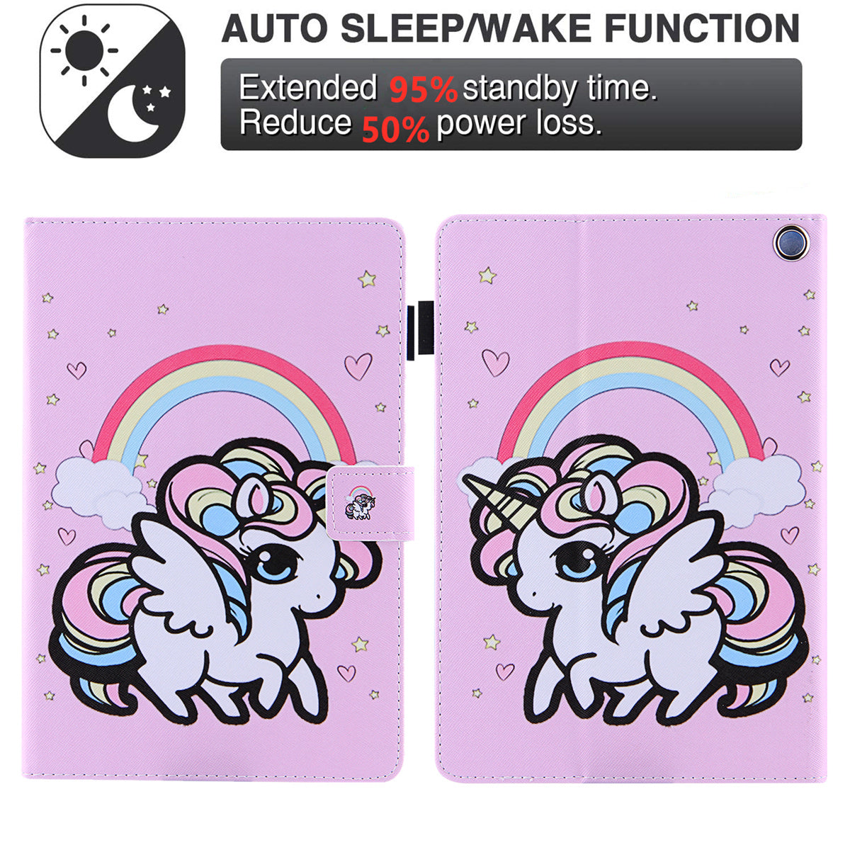 Pattern Printing Card Slot Tablet Case for Amazon Fire Max 11 PU Leather Folio Flip Cover with Stand - Rainbow Horse