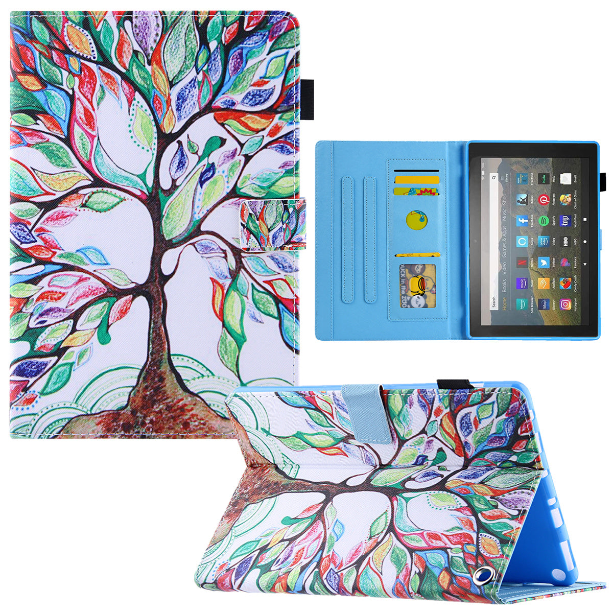 Pattern Printing Card Slot Tablet Case for Amazon Fire Max 11 PU Leather Folio Flip Cover with Stand - Life Tree