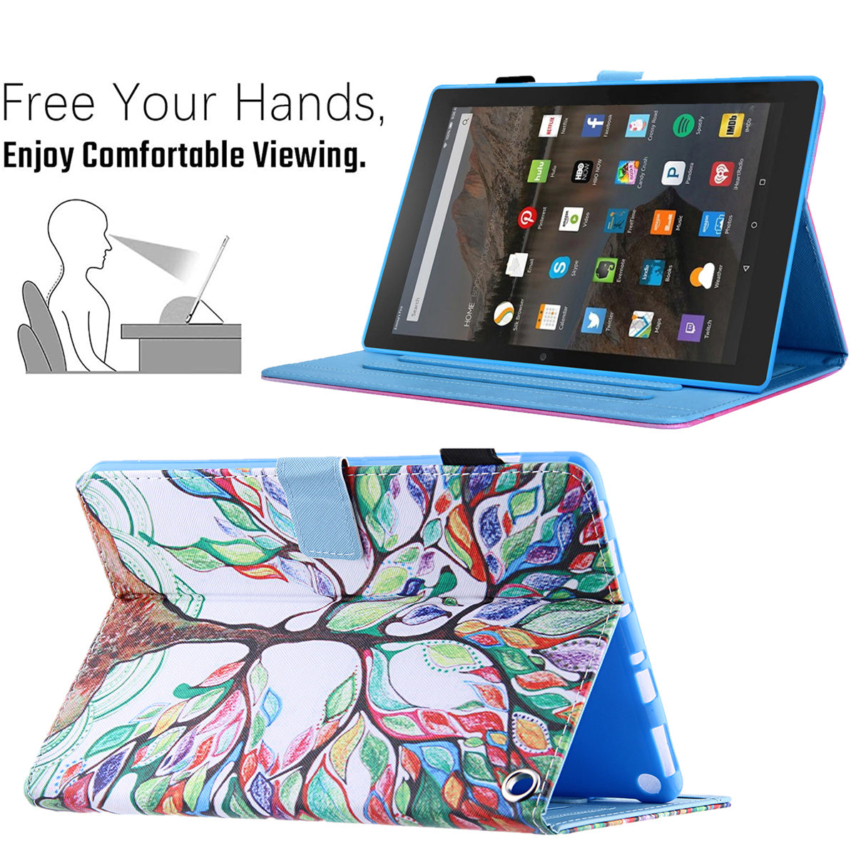 Pattern Printing Card Slot Tablet Case for Amazon Fire Max 11 PU Leather Folio Flip Cover with Stand - Life Tree