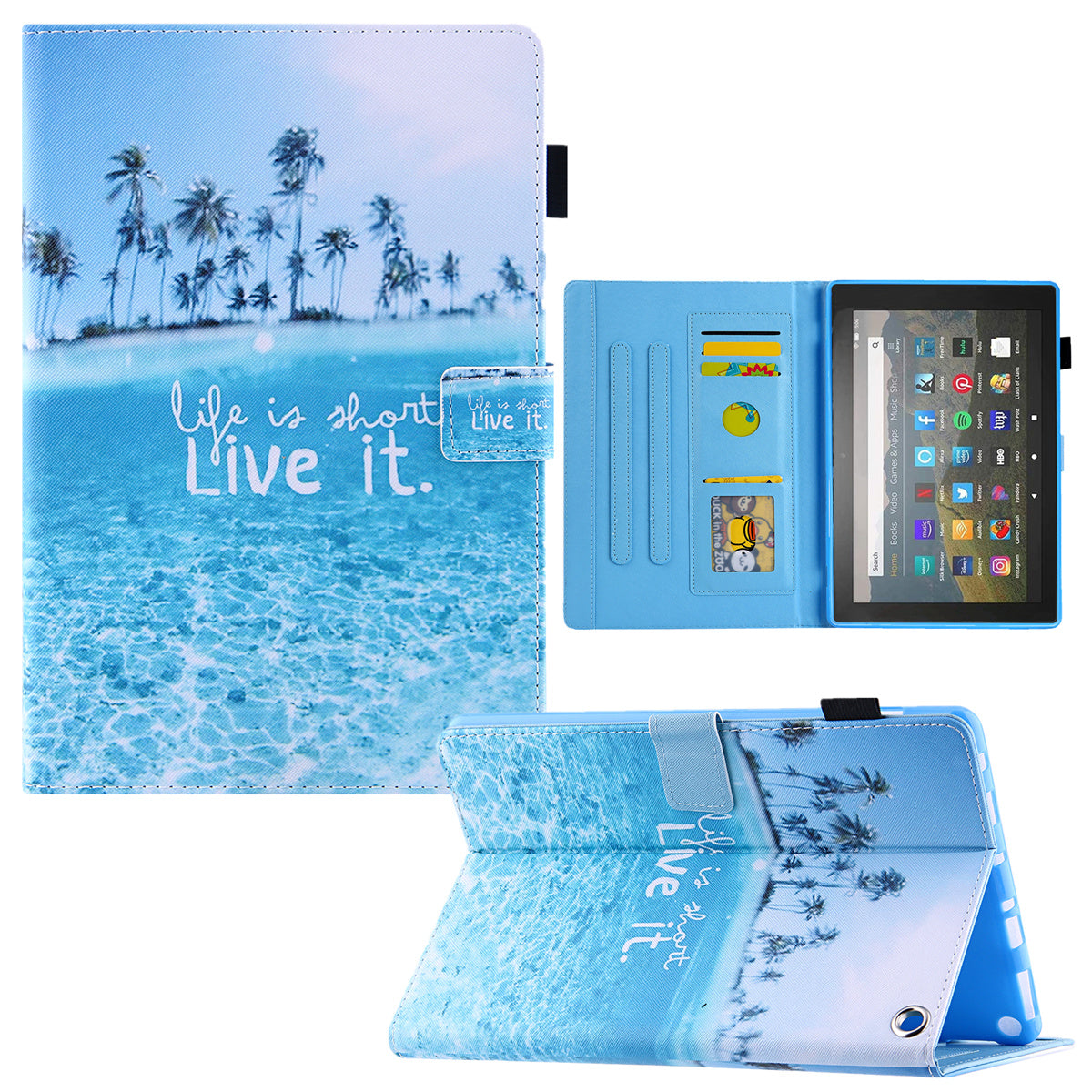 Pattern Printing Card Slot Tablet Case for Amazon Fire Max 11 PU Leather Folio Flip Cover with Stand - Beach