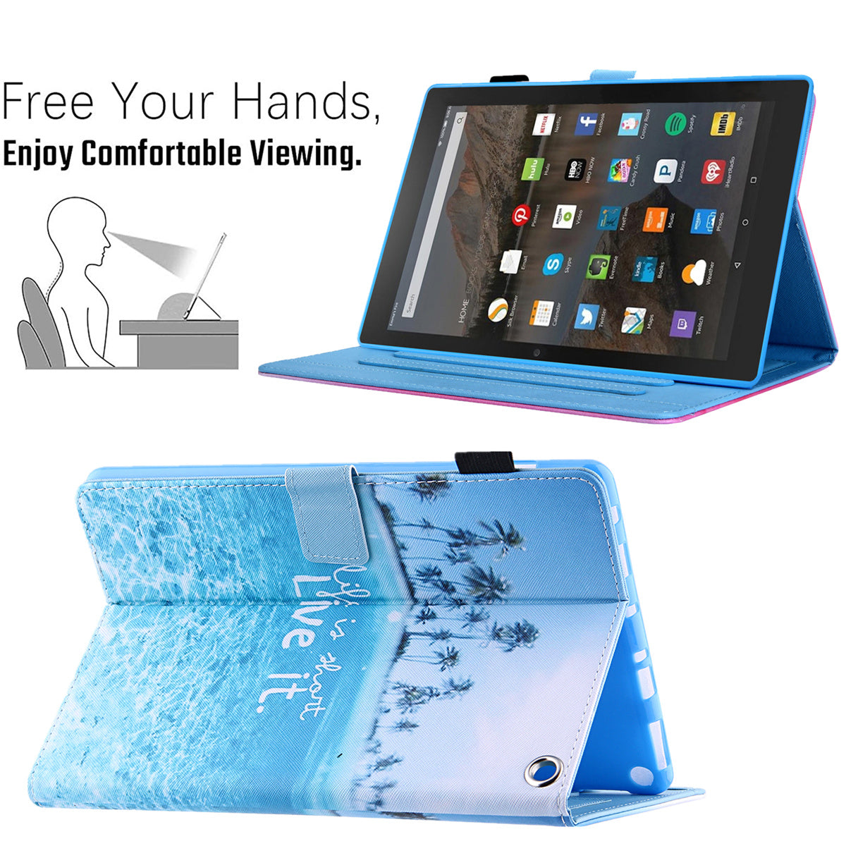 Pattern Printing Card Slot Tablet Case for Amazon Fire Max 11 PU Leather Folio Flip Cover with Stand - Beach