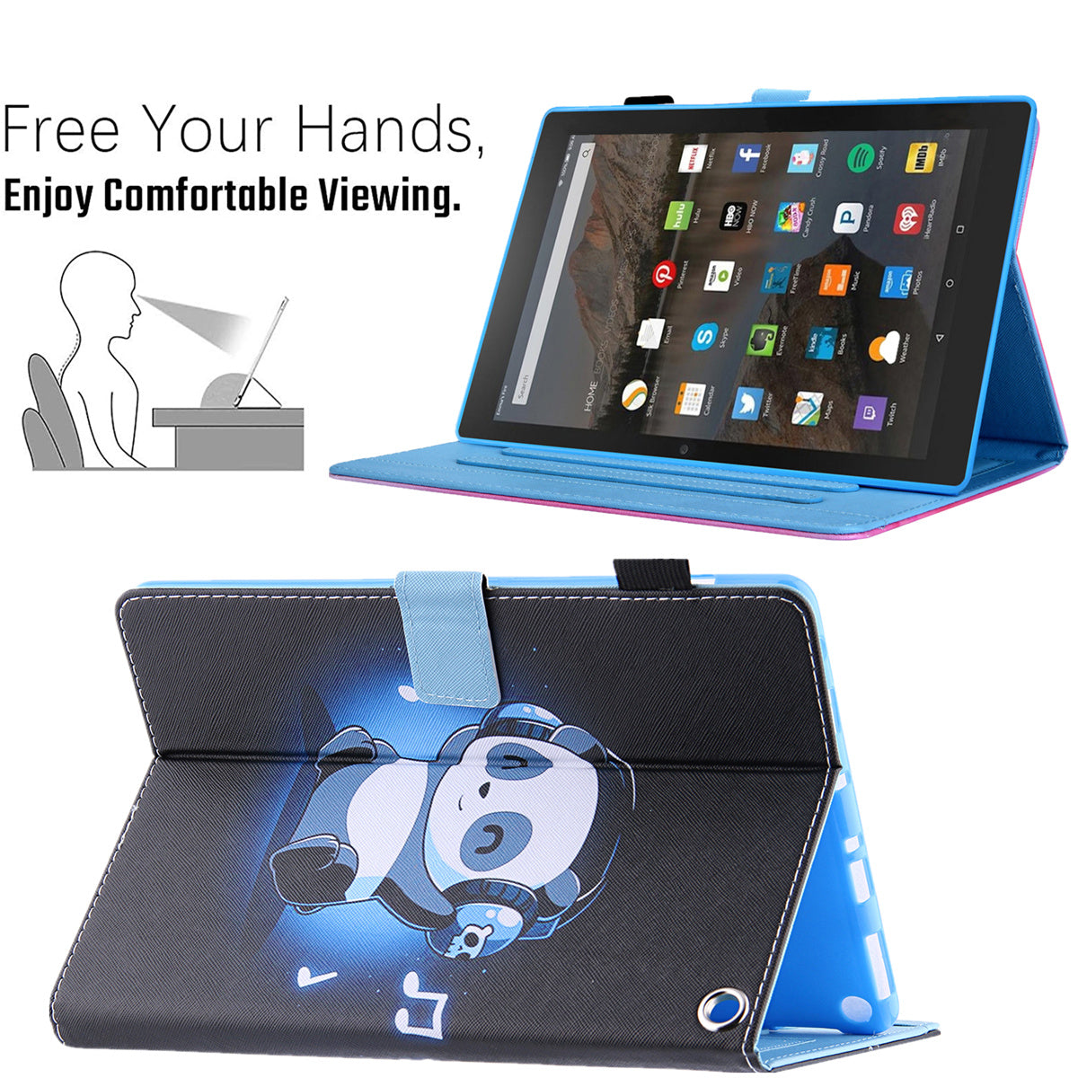 Uniqkart for Amazon Fire Max 11 Shockproof Case Pattern Printing Tablet Case Card Slot PU Leather Cover with Stand - Music Panda