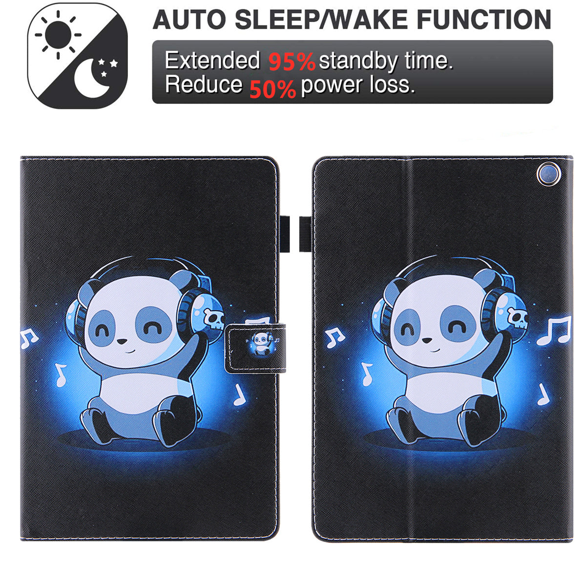 Uniqkart for Amazon Fire Max 11 Shockproof Case Pattern Printing Tablet Case Card Slot PU Leather Cover with Stand - Music Panda